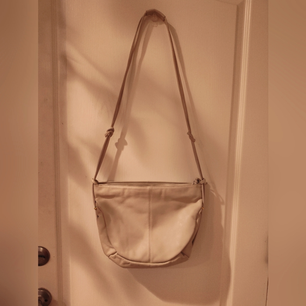 Cream Leather long strap purse